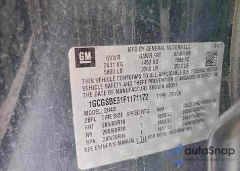 2015 Chevrolet Colorado Lt из США, поврежденный, VIN 1GCGSBE31F1171172